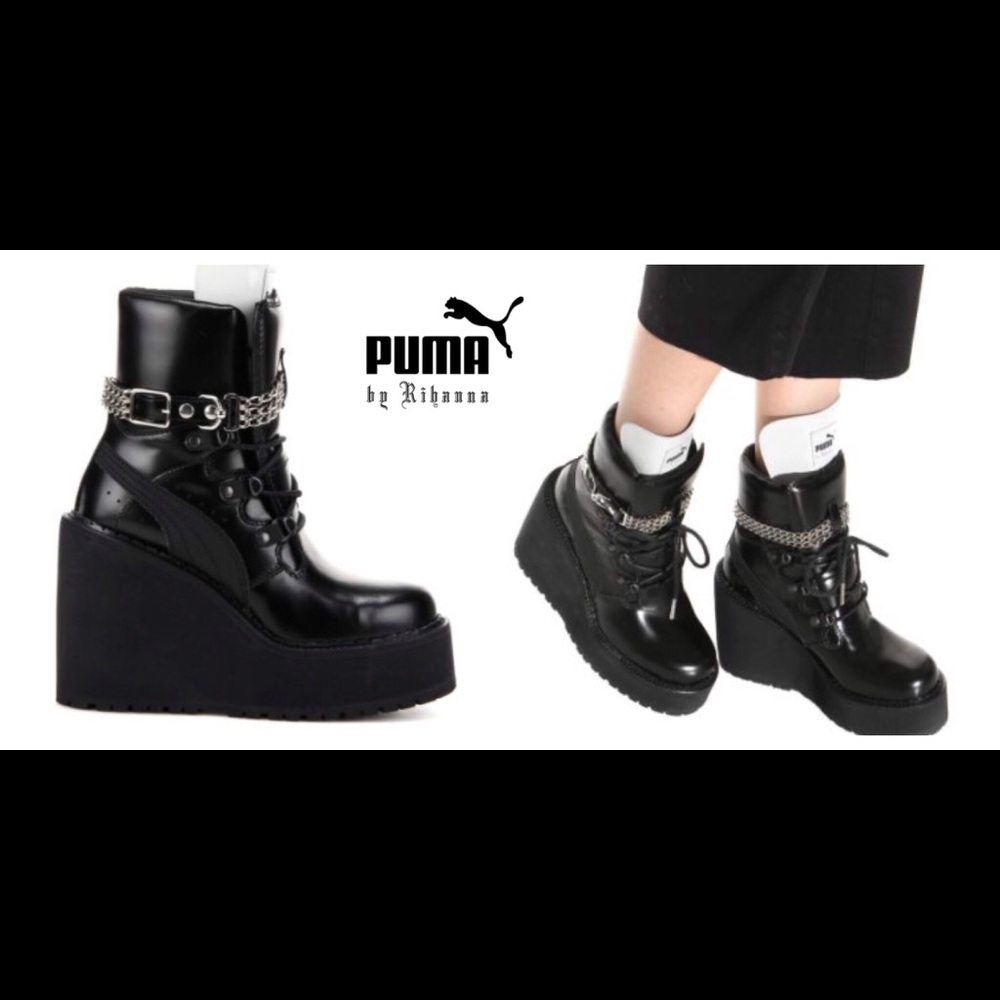 Fenty Puma Rihanna Leather Wedge Chain Ankle Boot